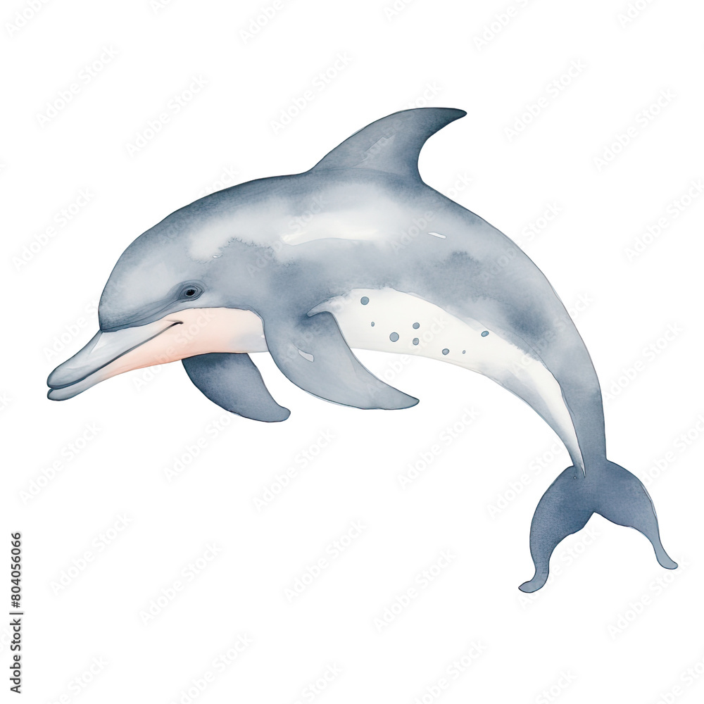 Obraz premium AI-Generated Watercolor Cute Dolphin jumping Clip Art Illustration. Isolated elements on a white background.