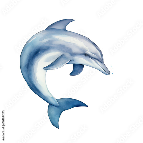 AI-Generated Watercolor Cute Dolphin jumping Clip Art Illustration. Isolated elements on a white background.