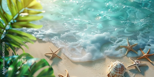 Vacation Concept with Beach. Holiday Background with Natural Plant Elements.