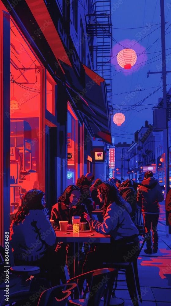 Naklejka premium Illustration of young people eating midnight snack