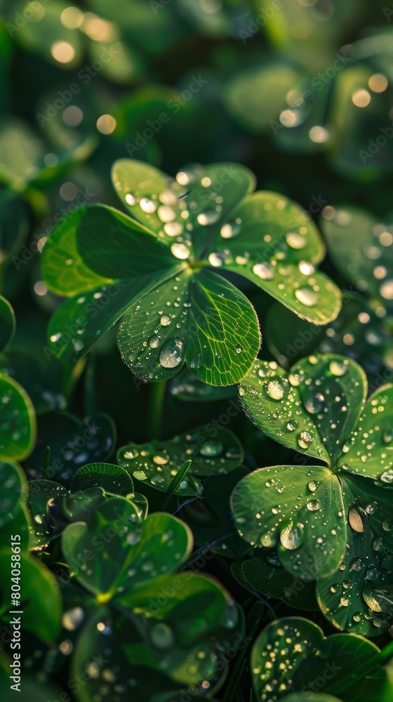 Shimmering Dew on Shamrock Leaves - Essence of Spring's Luck Generative AI Shimmering Dew on Shamrock Leaves - Essence of Spring's Luck Generative AI
