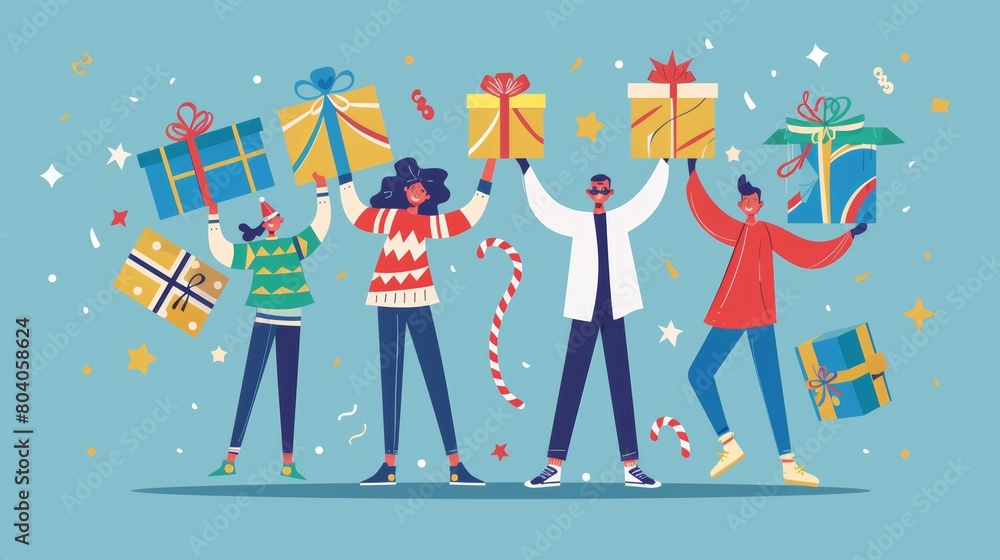 Angry people with gift boxes, giving gifts on holidays and birthdays. Modern flat illustration of people receiving rewards and gift boxes isolated on white background. Angry people with gift boxes, giving gifts on holidays and birthdays. Modern flat illustration of people receiving rewards and gift boxes isolated on white background.