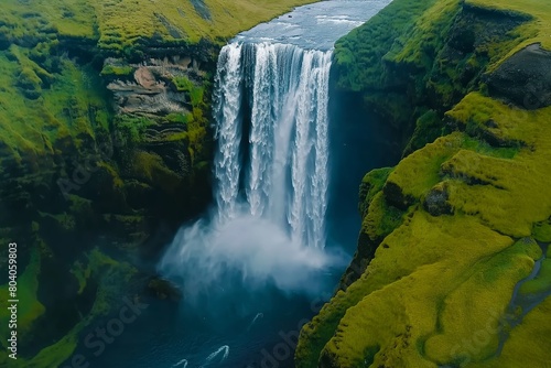 Skogafoss Aerial, Captivating Majesty of Iceland's Natural Wonder