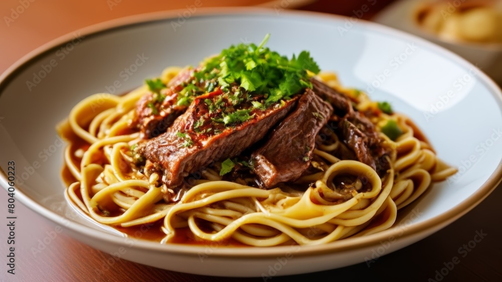  Delicious beef stirfry with noodles and herbs