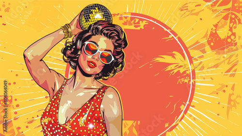 Pretty young woman in retro outfit with disco ball 