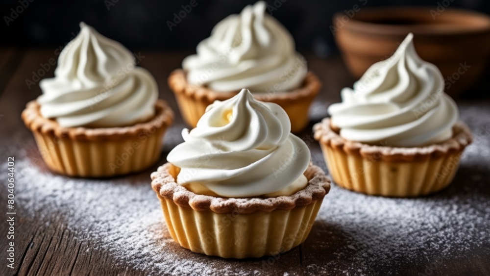 Deliciously tempting mini pies with whipped cream toppings Deliciously tempting mini pies with whipped cream toppings