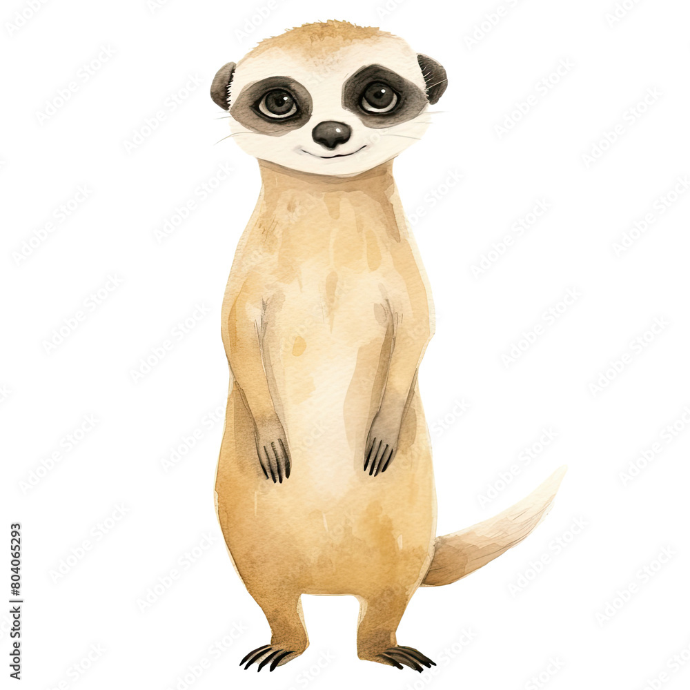 Obraz premium AI-Generated Watercolor Cute Meerkat standing Clip Art Illustration. Isolated elements on a white background.
