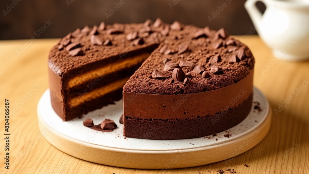  Deliciously tempting chocolate cake with a missing slice