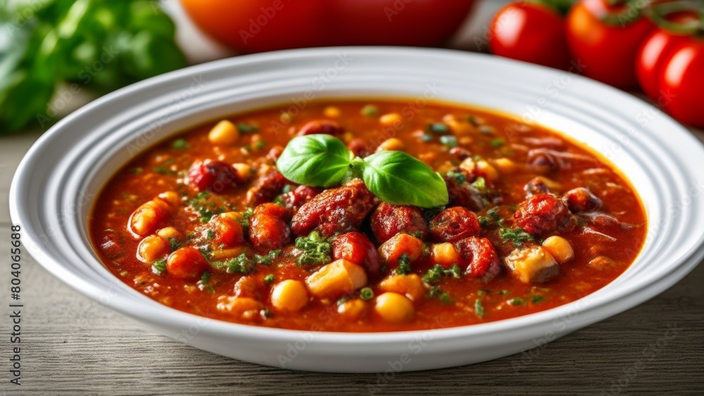 A hearty bowl of tomato and bean soup ready to warm your soul A hearty bowl of tomato and bean soup ready to warm your soul