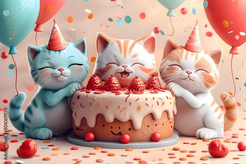 Fondo de pantalla de feliz cumpleaños con lindos gatos.  photo