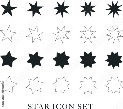 Retro star collection  stroke fill icon set. Abstract modern Y2k Collection of star shapes. Abstract cool shine 70s 80s 90s Rating  CTA  burst  shine  hexagon  polygon shapes science poster banner lot