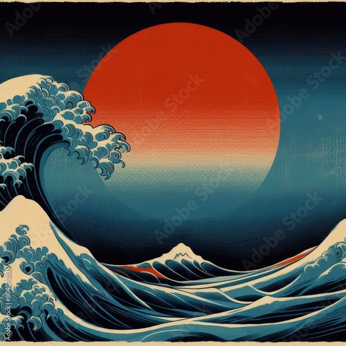 The Great Sea Wave in ukiyoe style with Generative AI.