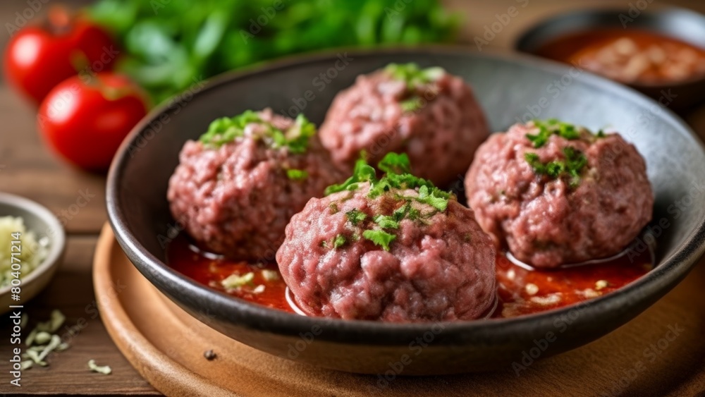 Delicious meatballs in a rich tomato sauce ready to be savored Delicious meatballs in a rich tomato sauce ready to be savored