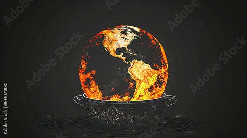 Planet Earth simmering in a pot of water, Depict the Earth heating up like a boiling pot