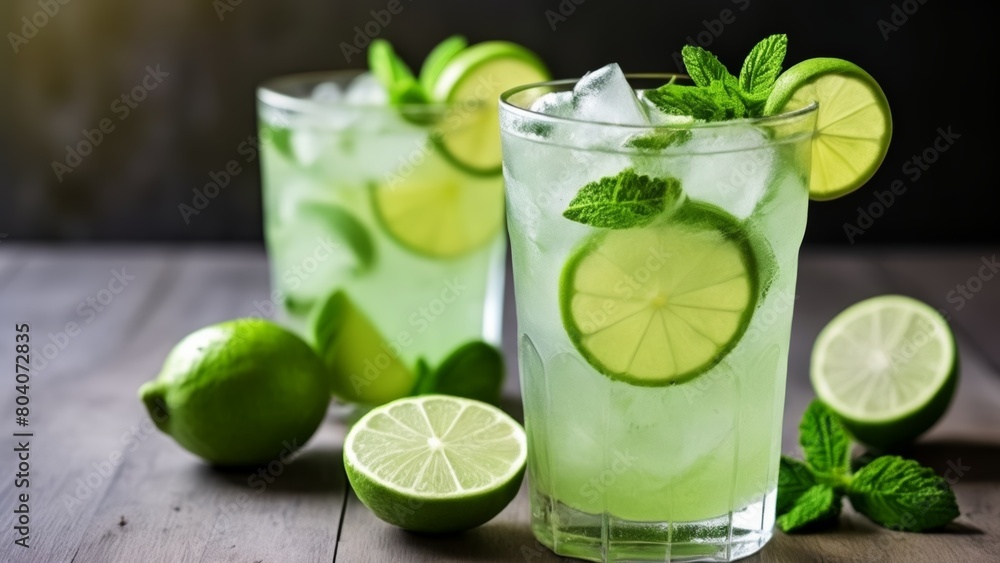 Refreshing summer cocktail with lime and mint Refreshing summer cocktail with lime and mint