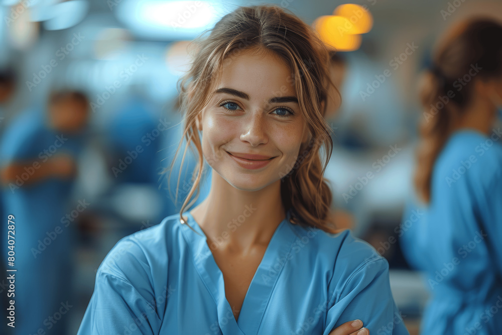 Obraz premium Confident Female Nurse with Team in Hospital Environment