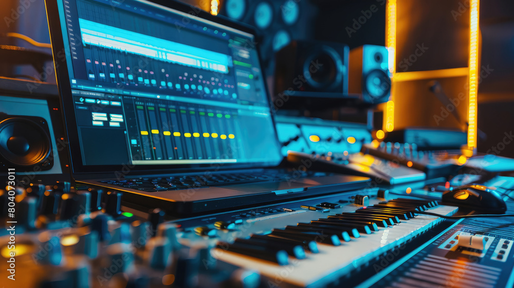 Close-Up of Mixer and Equalizer on Music Studio Control Desk