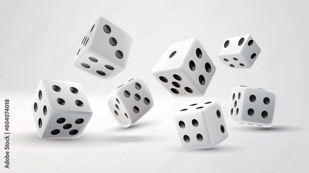 Playing dice 3D - realistic modern white cube with different numbers of dots from 1 to 6. Six-sided spot dice for poker, backgammon, and craps. Playing dice 3D - realistic modern white cube with different numbers of dots from 1 to 6. Six-sided spot dice for poker, backgammon, and craps.