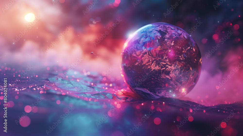 a small globe placed within a digital environment, its surface illuminated by a radiant, shimmering light. Through intricate details and dynamic textures, the globe appears to transcend its physical a small globe placed within a digital environment, its surface illuminated by a radiant, shimmering light. Through intricate details and dynamic textures, the globe appears to transcend its physical