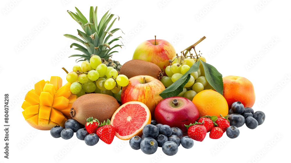 pile of various types of fruit, on a transparent background