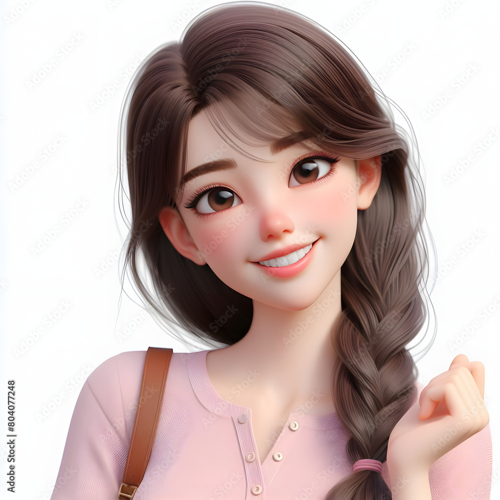Happy Asian cartoon character girl, young woman portrait, female, happy mood, feeling expression concept, beautiful eyes, 3d style, isolated on a white background Happy Asian cartoon character girl, young woman portrait, female, happy mood, feeling expression concept, beautiful eyes, 3d style, isolated on a white background