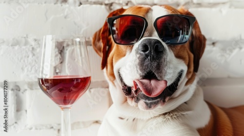  Cool Canine Vibes: St. Bernard with Wine and Shades