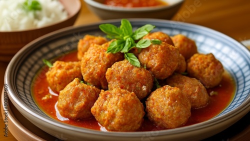  Delicious meatballs in a rich tomato sauce ready to be savored