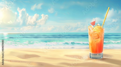 Tropical beach cocktail with refreshing summer vibes