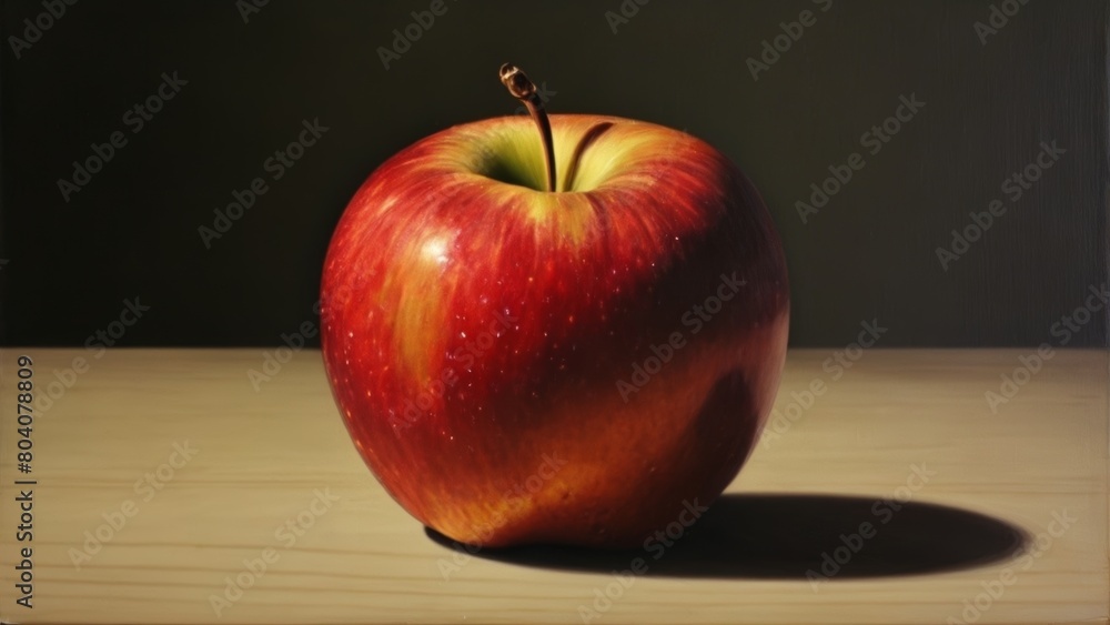 A single ripe apple on a wooden surface A single ripe apple on a wooden surface