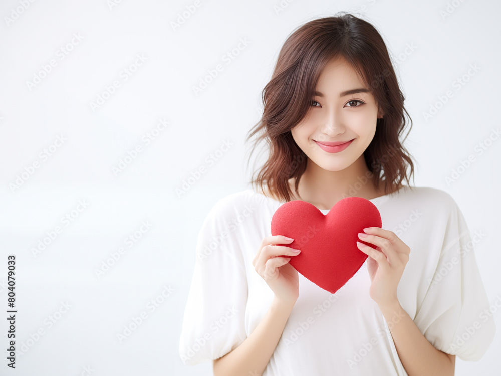 ハートを持つ笑顔の女性 ハートを持つ笑顔の女性