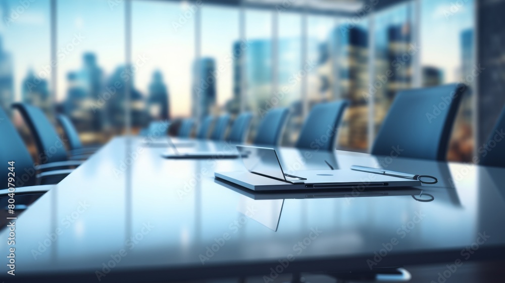 The photo shows an empty conference room with a large table and chairs The photo shows an empty conference room with a large table and chairs