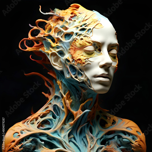 Symbiosis digital art print ai 3d sculpture