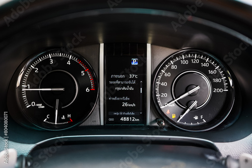 car​ instrument panel, car​ speed motor of​ night, car​ dashboard​ modern​ automobile control​illuminated panel​ speed display.	