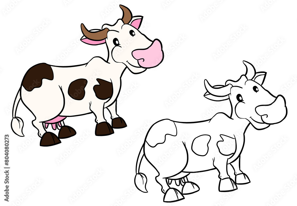 Cute cow illustration. Perfect for artwork, t-shirts, cards, prints, picture books, coloring books, wallpaper, prints, etc.