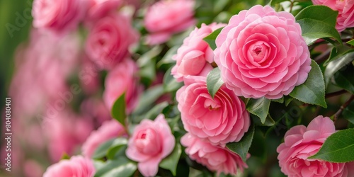 Bouquet of camellia flowers. Floral delicate background with copy space