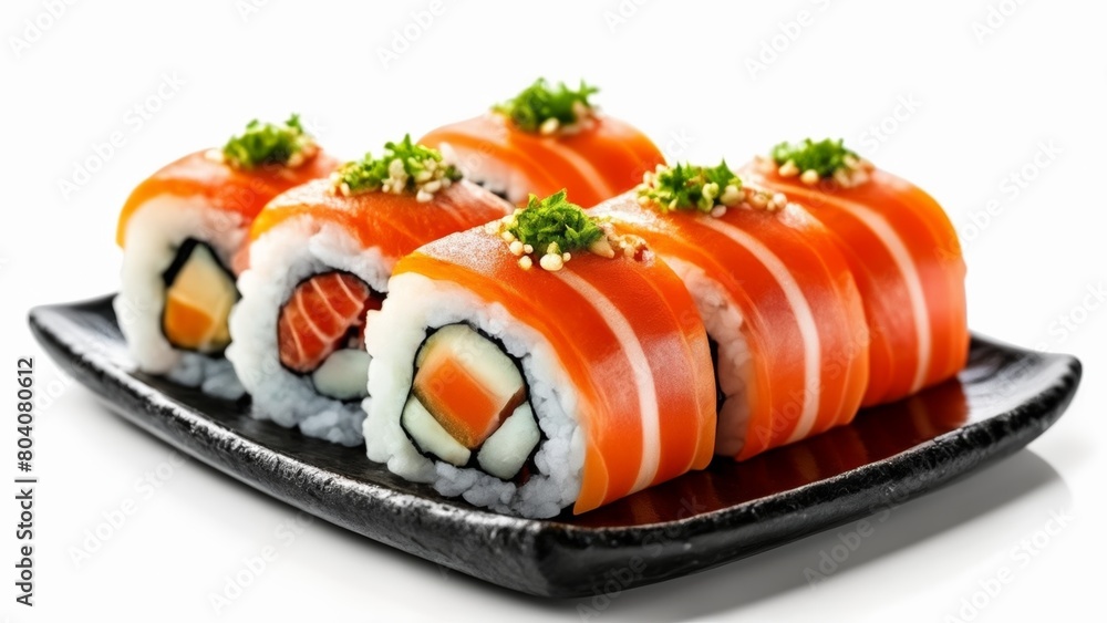 Delicious sushi rolls ready to be savored Delicious sushi rolls ready to be savored