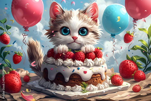 Fondo de pantalla de feliz cumpleaños con lindos gatos. 