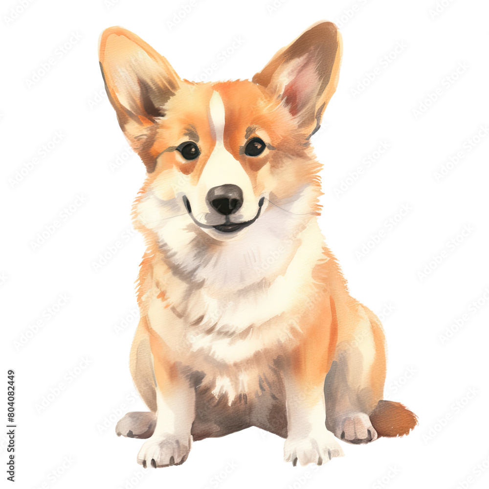 AI-Generated Watercolor Cute Corgi Clip Art Illustration. Isolated elements on a white background.