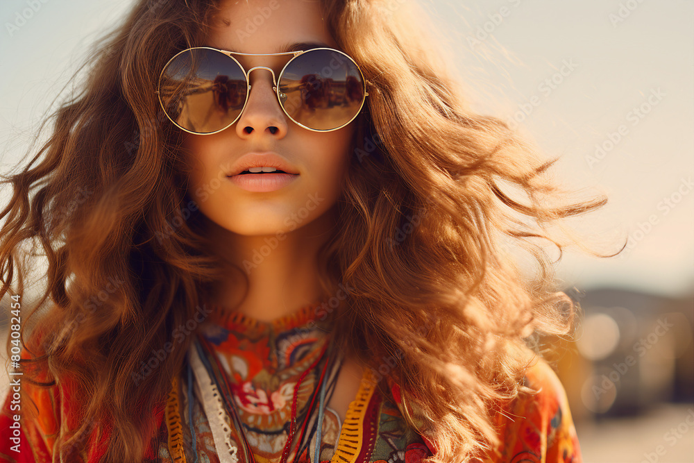 Funky hippie person with big chevelure volume hairstyle dreadlocks at bohemian style party Generative AI