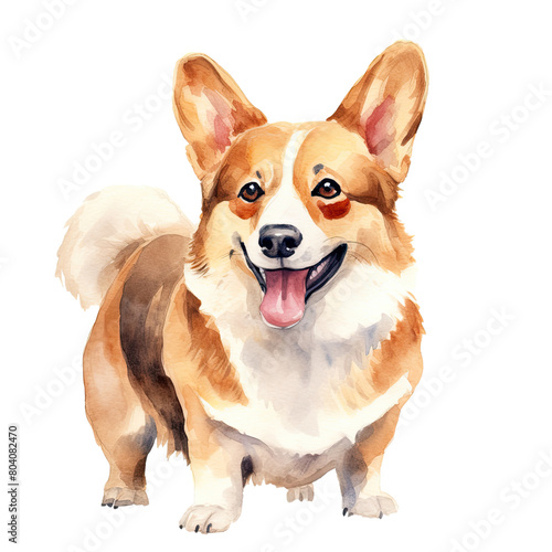 AI-Generated Watercolor Cute Corgi Clip Art Illustration. Isolated elements on a white background. © beyouenked