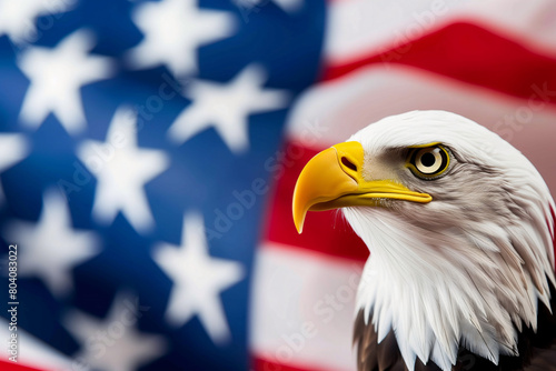 American bald eagle and american flag © Jaroslaw