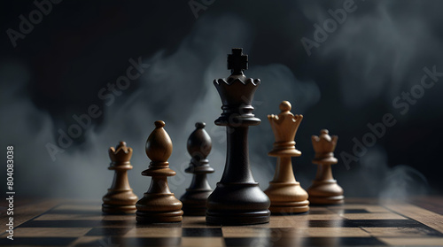3D Bishops chess pieces floating on white background. Creative battle concept. Board game. 3d illustration Close up of chessmen on chessboard with the focus on a queen generative ai 