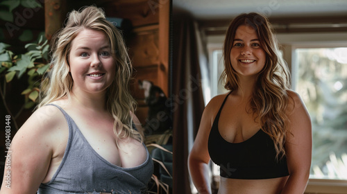 Before and after weight loss transformation of a woman captured in candid photos.