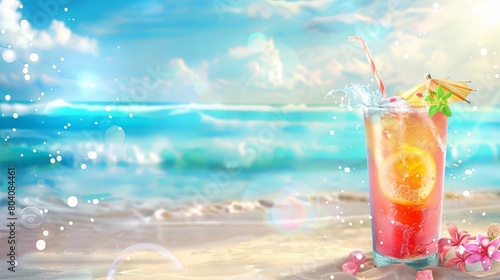 Tropical beach cocktail with refreshing summer vibes