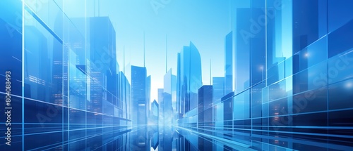 Futuristic Urban Landscape: Glass Buildings and Skyscrapers in Blue