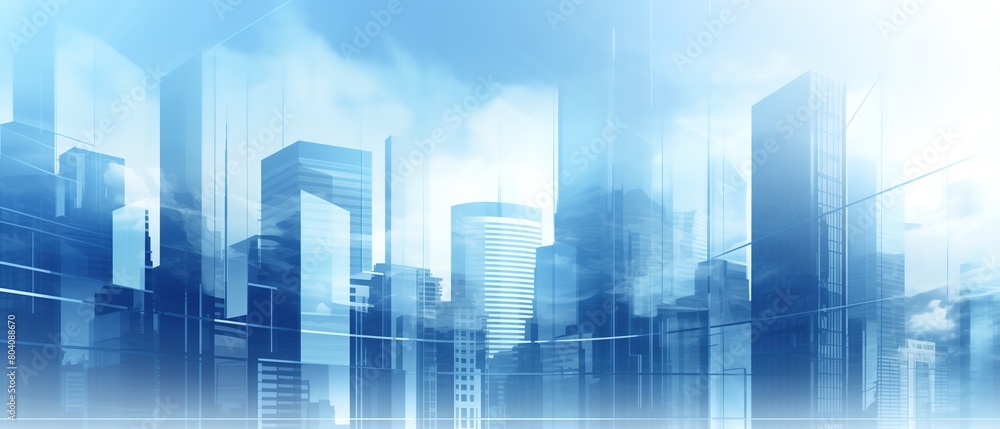 Futuristic Urban Landscape: Glass Buildings and Skyscrapers in Blue