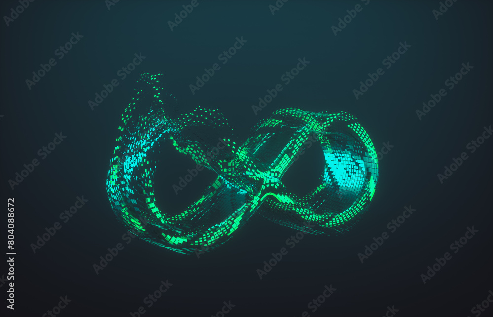 Green technology background with Infinity icon. Hologram. 3d rendering