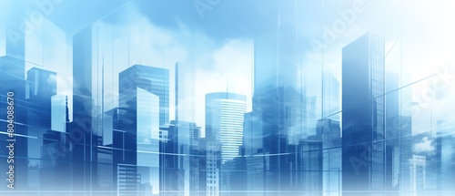 Futuristic Urban Landscape: Glass Buildings and Skyscrapers in Blue