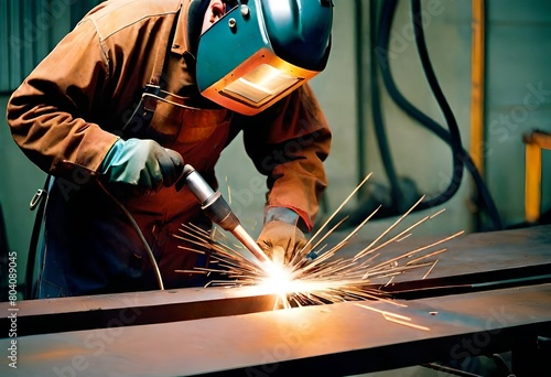 Welder doing structural steel welding. construction