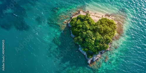 Tropical Island in the Shape of a Love Heart. Aerial Perspective  Vacation Concept.